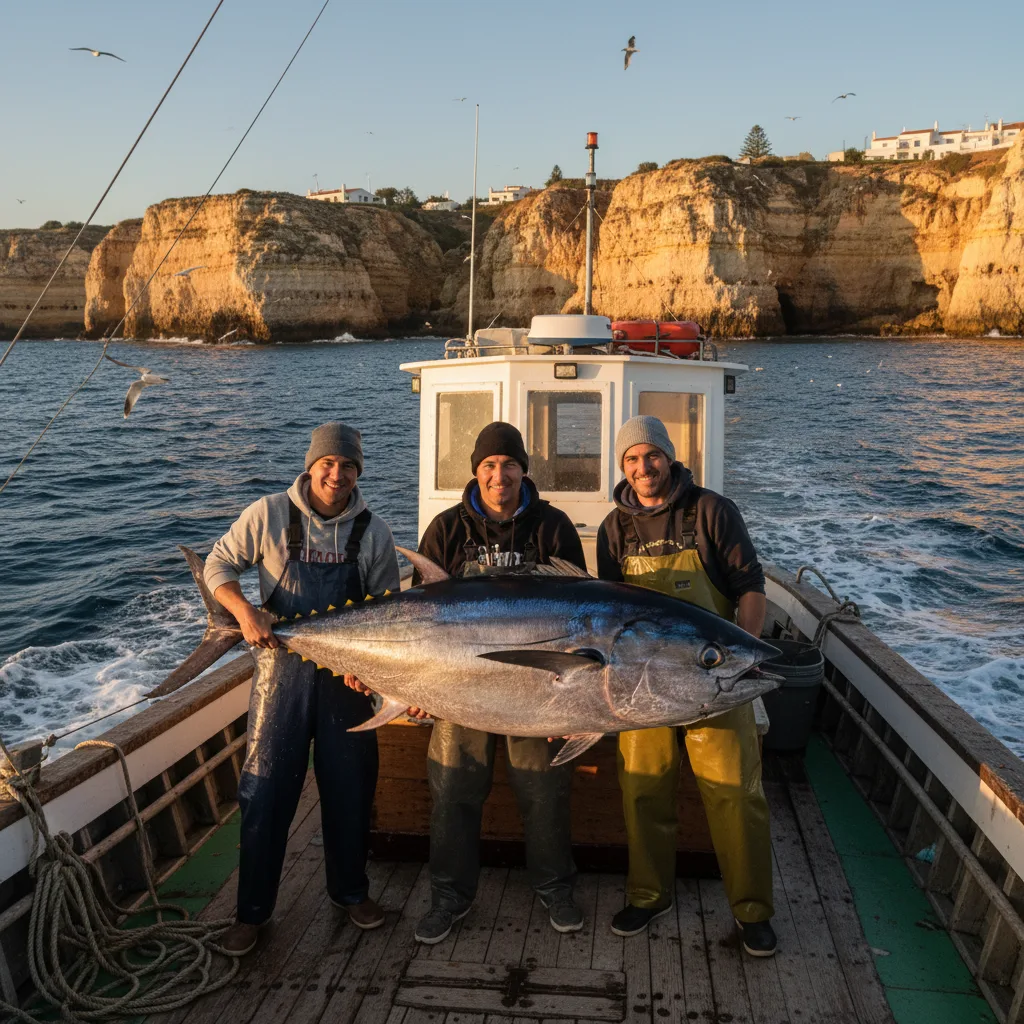 Angler celebrating a big catch on Algarve coast