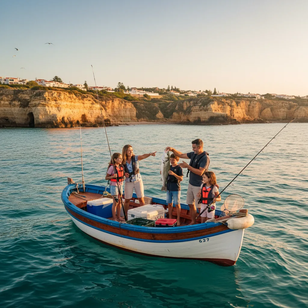 Family on a fishing tour boat in Portugal